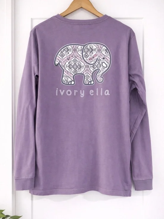 Ivory Ella Long Sleeve Pocket Tee – Purple | Size Large - Picture 2 of 8